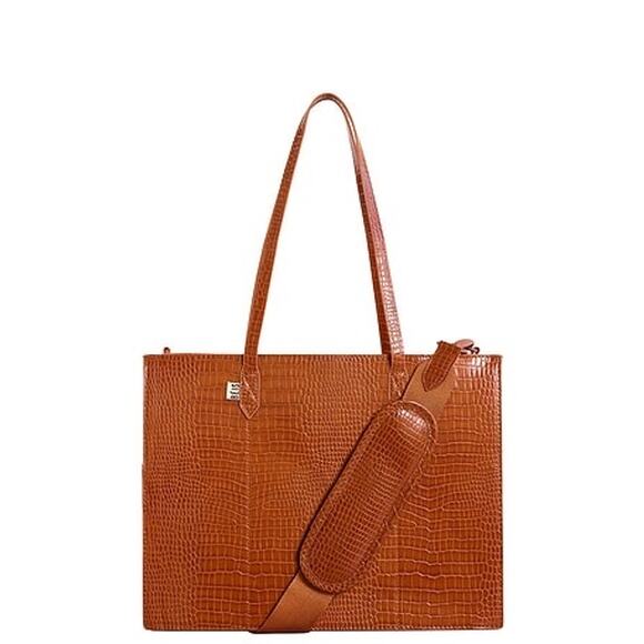 BEIS The Work Tote in Cognac Croc Standard Size Classic Minimalist - Picture 1 of 16